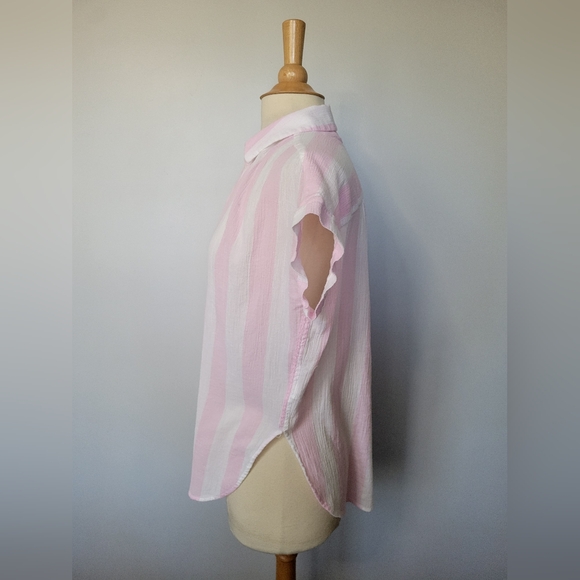 Madewell Central Tunic Cara Striped Pink & White Button Down Shirt SZ XS - Picture 5 of 9